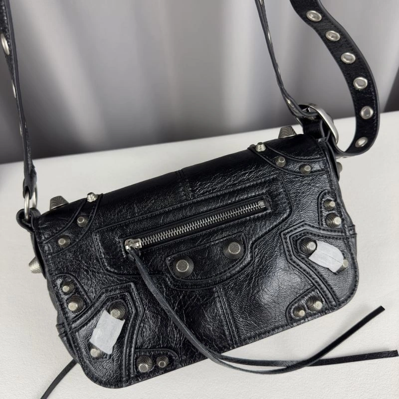 Unique Balenciaga Oil Wax Black Horizontal Motorcycle Crossbody Bag 70063