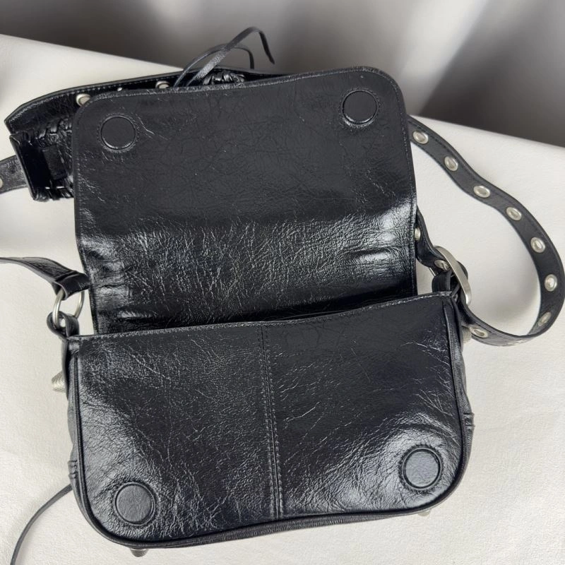 Unique Balenciaga Oil Wax Black Horizontal Motorcycle Crossbody Bag 70063