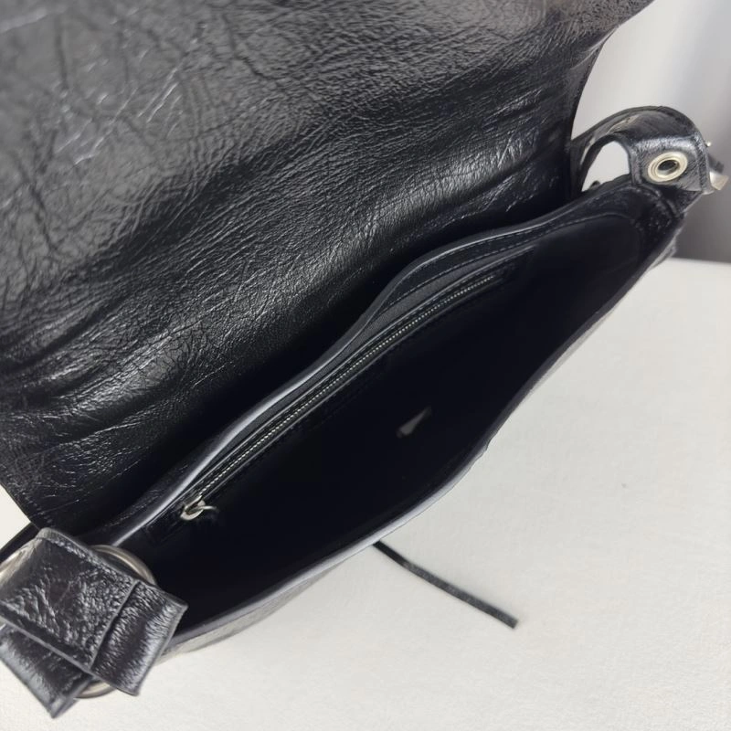 Unique Balenciaga Oil Wax Black Horizontal Motorcycle Crossbody Bag 70063