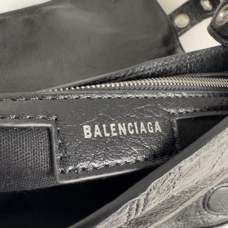 Unique Balenciaga Oil Wax Black Horizontal Motorcycle Crossbody Bag 70063