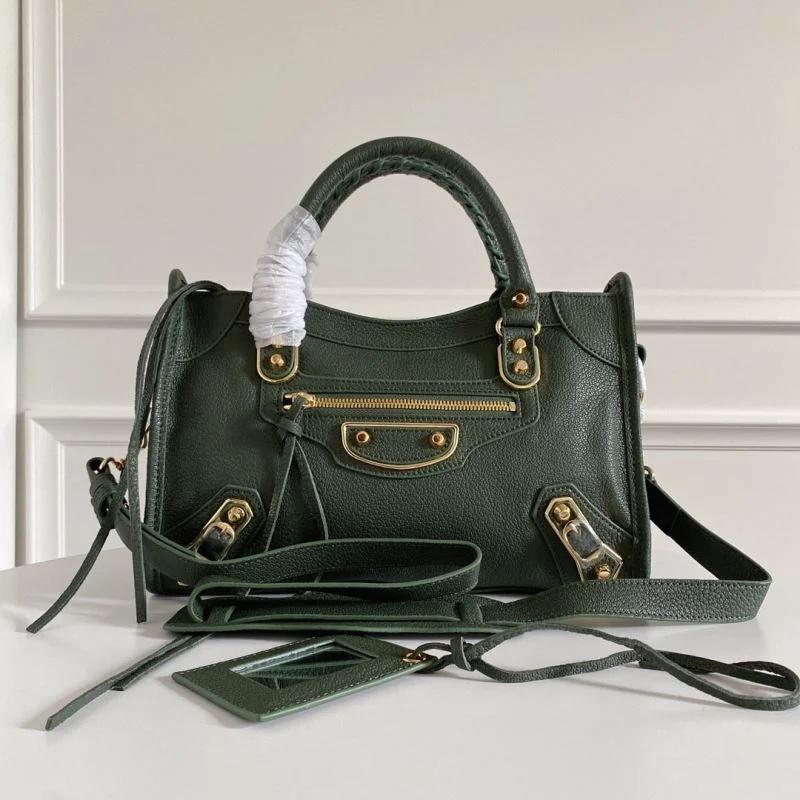 Tailored Balenciaga Olive Green Goatskin Motorcycle Bag with Gold Buckle 38319