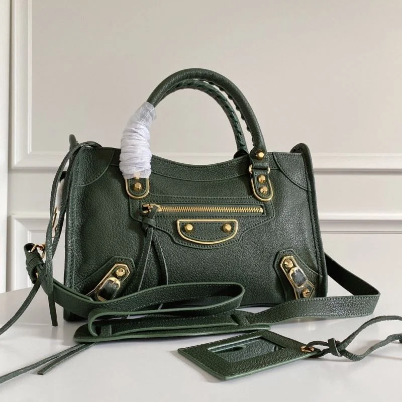 Tailored Balenciaga Olive Green Goatskin Motorcycle Bag with Gold Buckle 38319