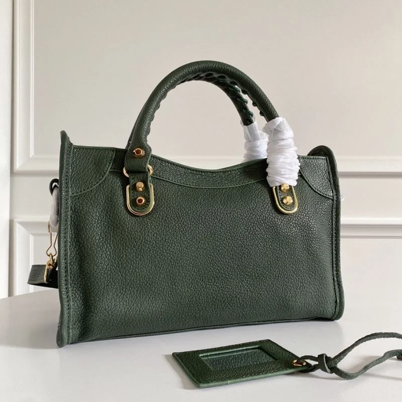 Tailored Balenciaga Olive Green Goatskin Motorcycle Bag with Gold Buckle 38319