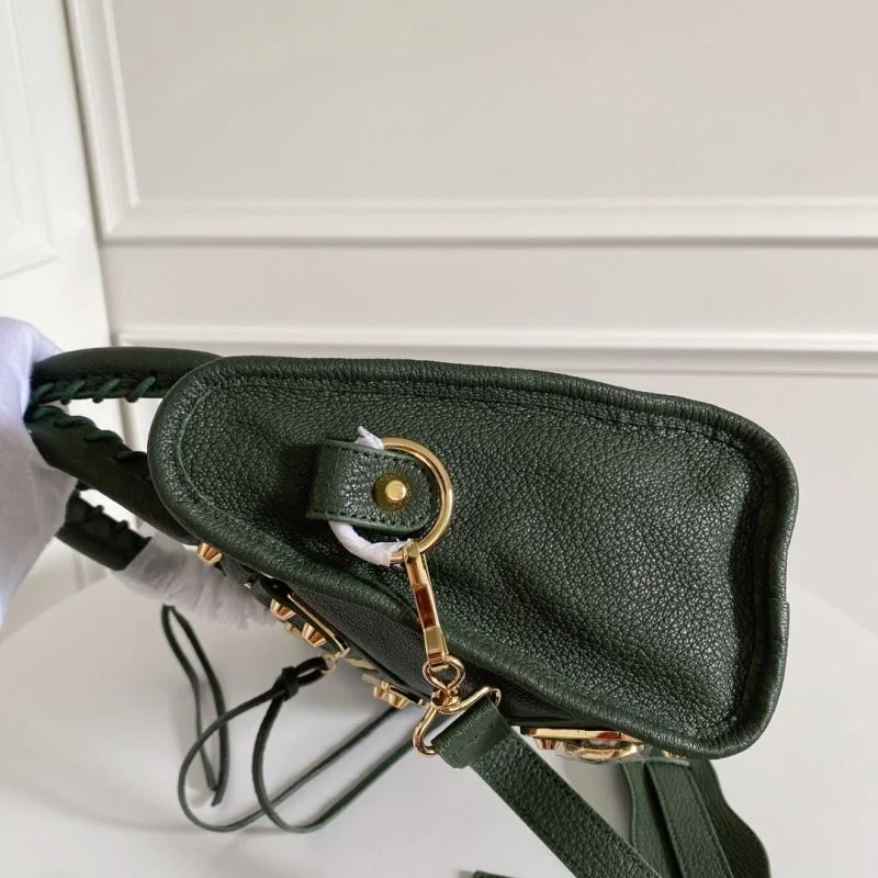 Tailored Balenciaga Olive Green Goatskin Motorcycle Bag with Gold Buckle 38319