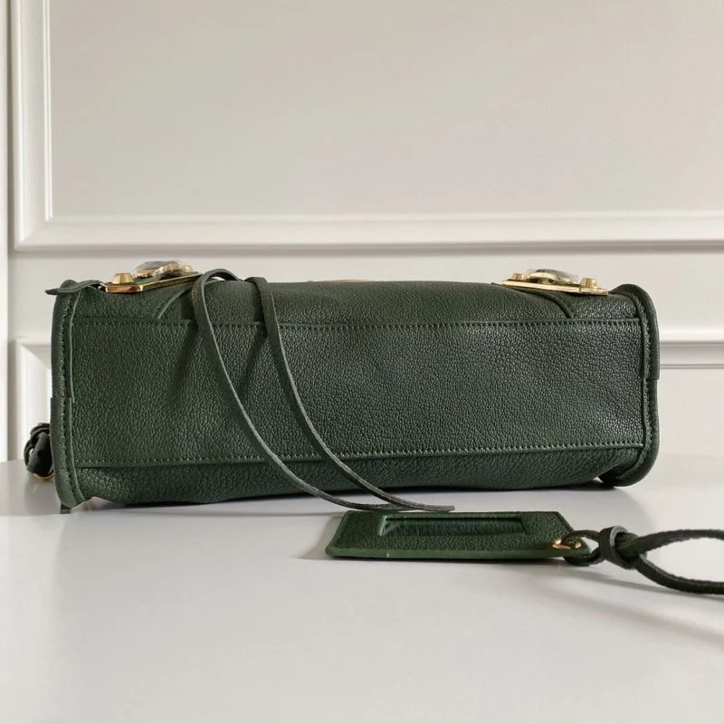 Tailored Balenciaga Olive Green Goatskin Motorcycle Bag with Gold Buckle 38319