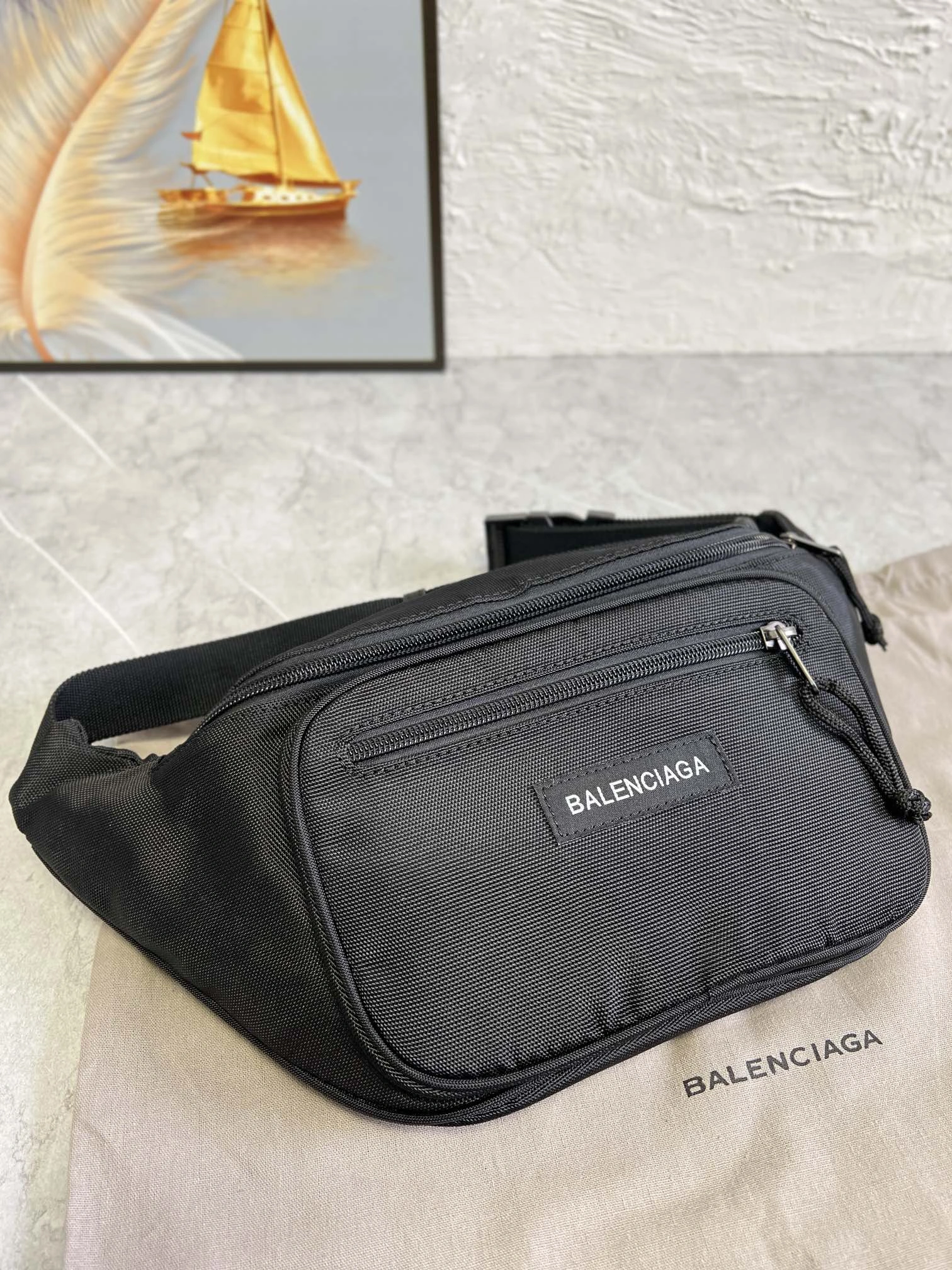 Balenciaga Paris Explorer  Canvas Waist Bag - Black Chic 60893