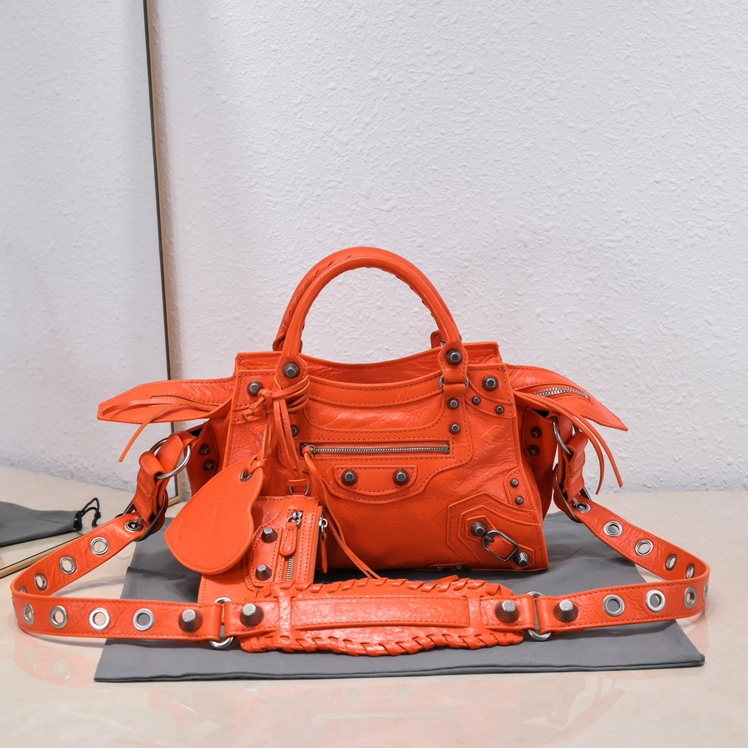 Balenciaga Paris Neo Cagole Orange Lambskin Motorcycle Bag AllSeason 60975