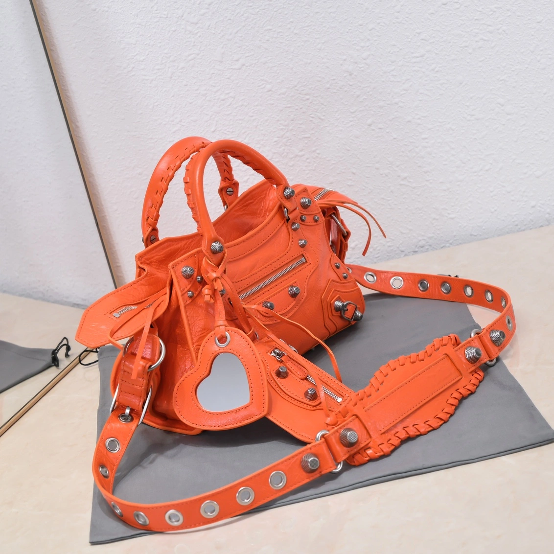 Balenciaga Paris Neo Cagole Orange Lambskin Motorcycle Bag AllSeason 60975