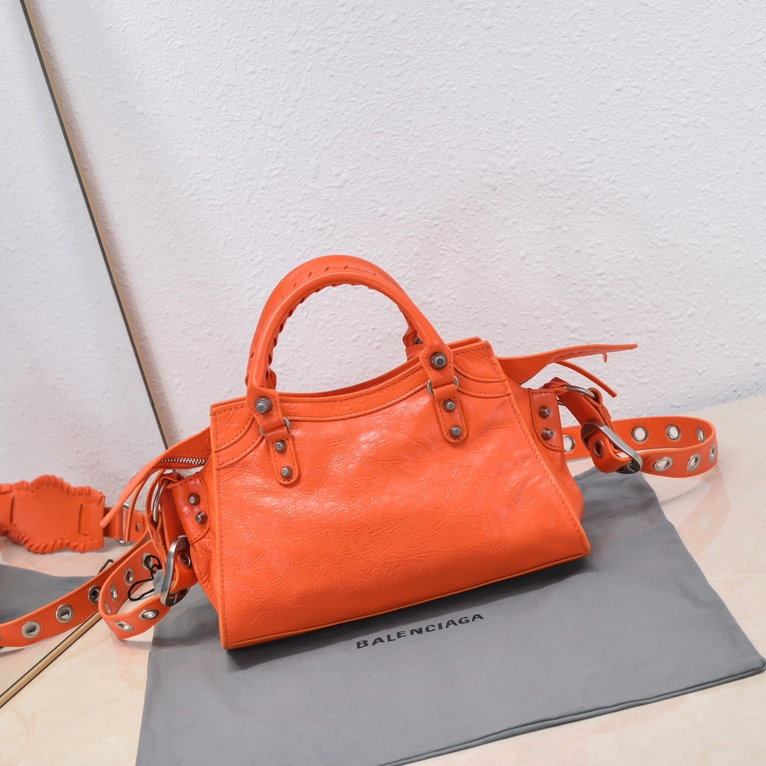 Balenciaga Paris Neo Cagole Orange Lambskin Motorcycle Bag AllSeason 60975