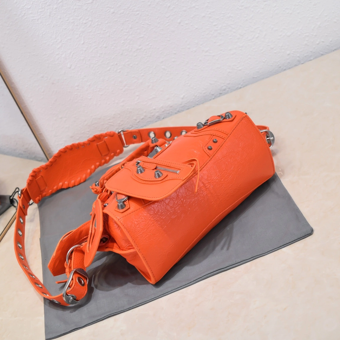 Balenciaga Paris Neo Cagole Orange Lambskin Motorcycle Bag AllSeason 60975