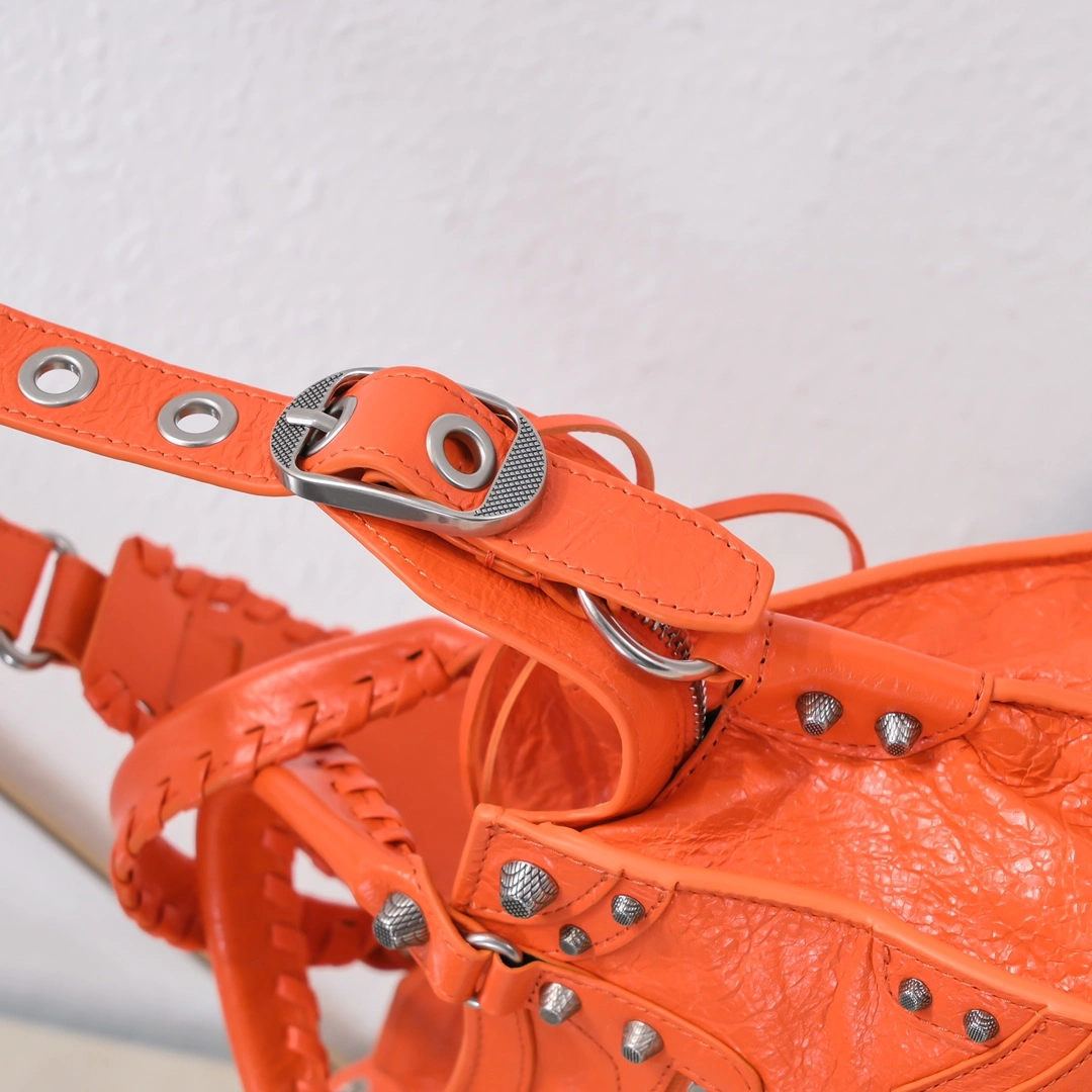 Balenciaga Paris Neo Cagole Orange Lambskin Motorcycle Bag AllSeason 60975