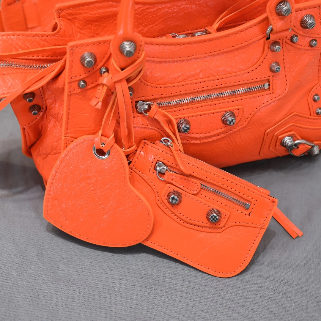 Balenciaga Paris Neo Cagole Orange Lambskin Motorcycle Bag AllSeason 60975