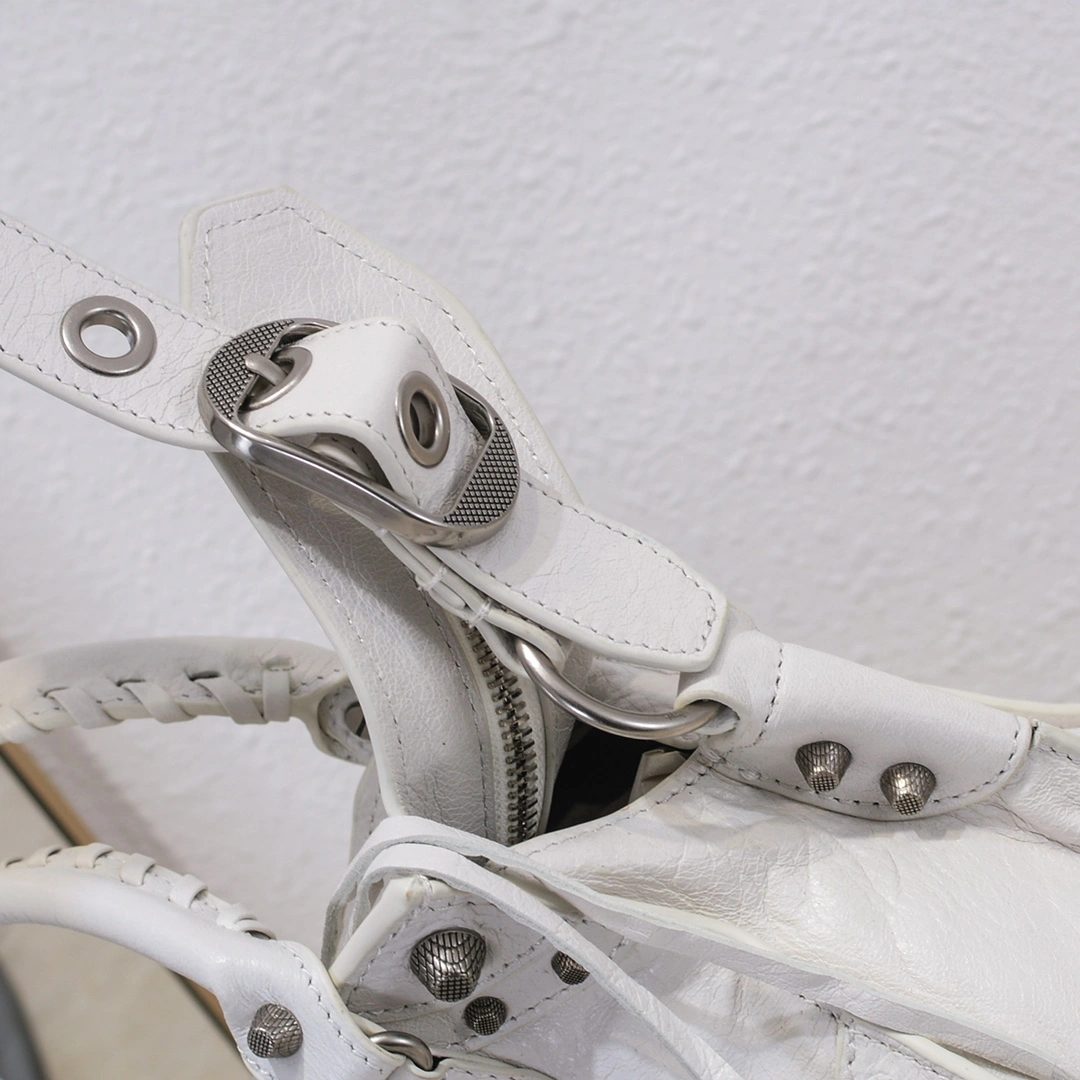Balenciaga Paris Neo Cagole White Lambskin Motorcycle Bag Breathable 60980