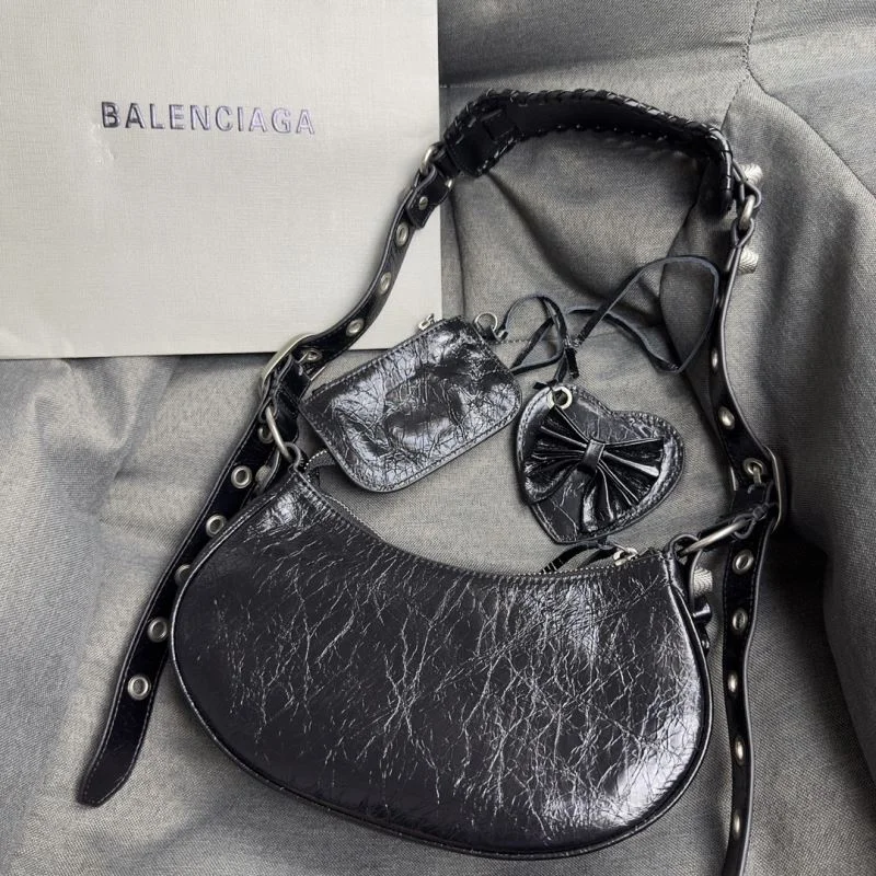 Unique Balenciaga Peach Blossom Black Crackle Half-Moon Dumpling Bag 38373