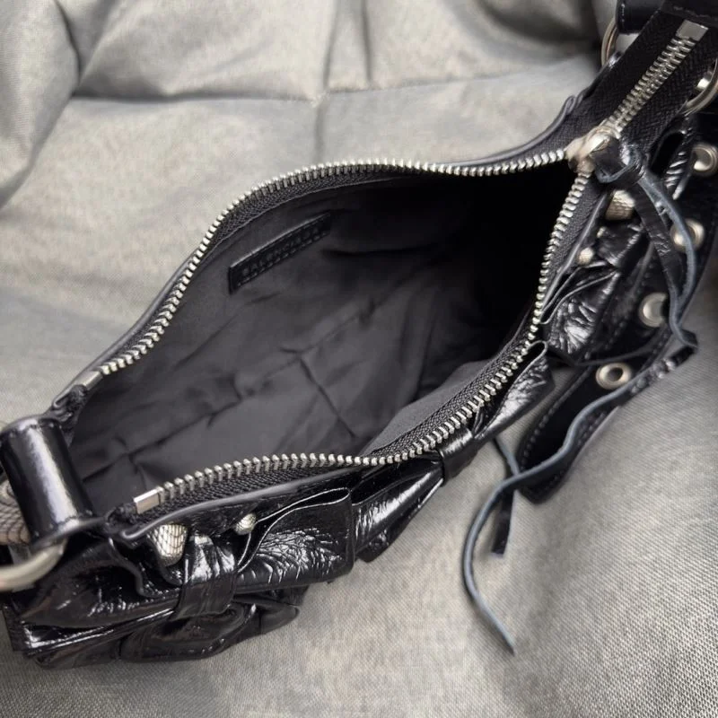 Unique Balenciaga Peach Blossom Black Crackle Half-Moon Dumpling Bag 38373