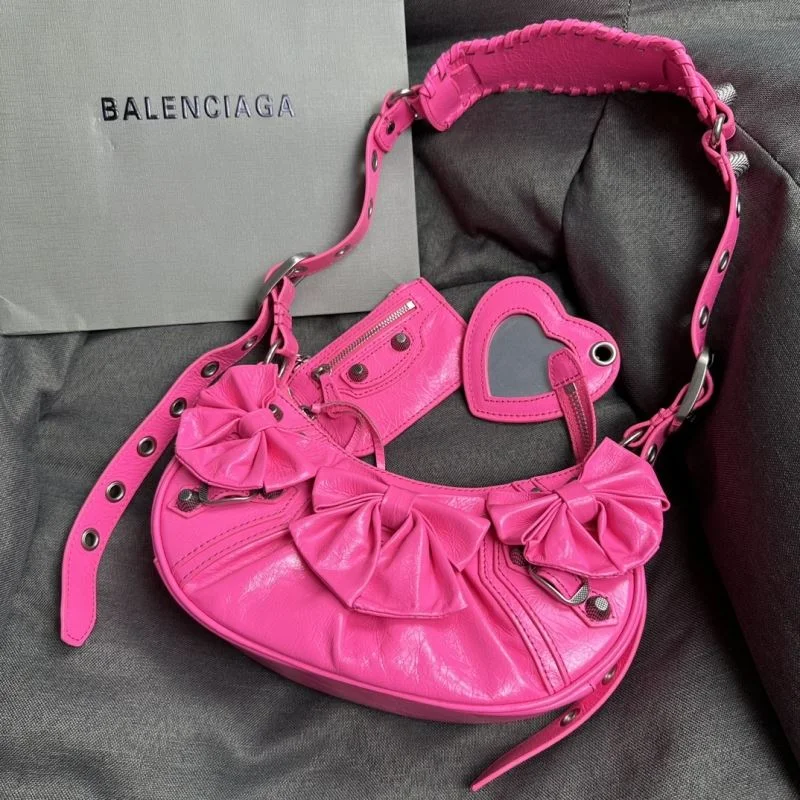 Balenciaga Peach Blossom Red Cracked Leather Half-Moon Dumpling Bag Modern 38341