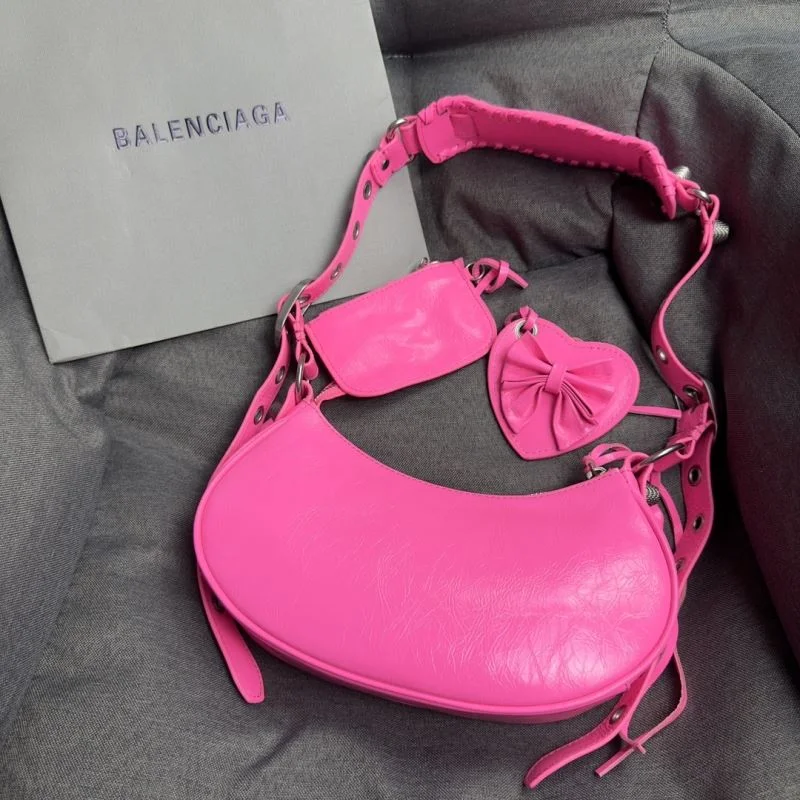 Balenciaga Peach Blossom Red Cracked Leather Half-Moon Dumpling Bag Modern 38341