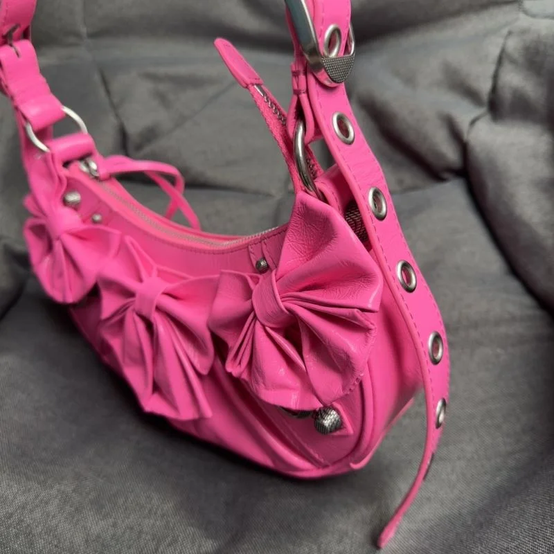 Balenciaga Peach Blossom Red Cracked Leather Half-Moon Dumpling Bag Modern 38341