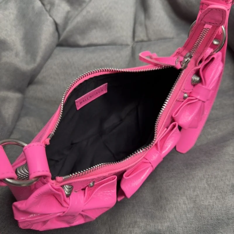 Balenciaga Peach Blossom Red Cracked Leather Half-Moon Dumpling Bag Modern 38341