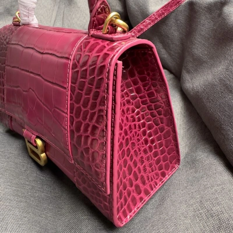 Cozy Balenciaga Peach Pink Crocodile-Pattern Hourglass Bag S Size 70031