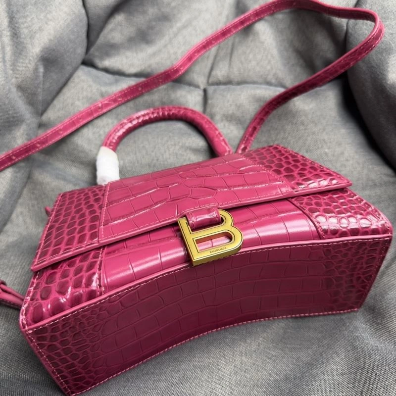 Cozy Balenciaga Peach Pink Crocodile-Pattern Hourglass Bag S Size 70031