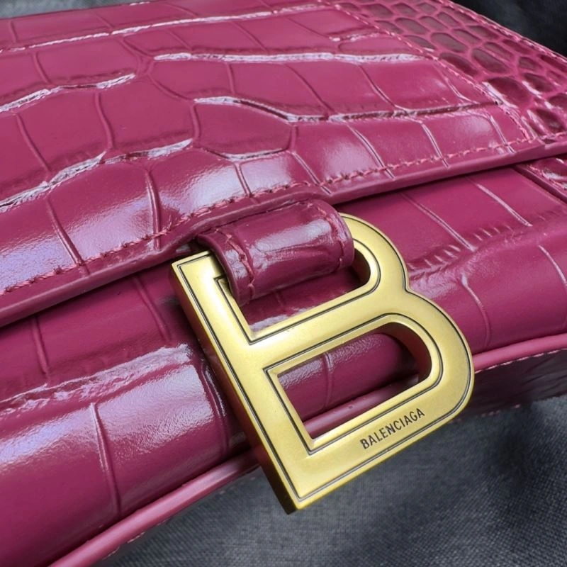 Cozy Balenciaga Peach Pink Crocodile-Pattern Hourglass Bag S Size 70031