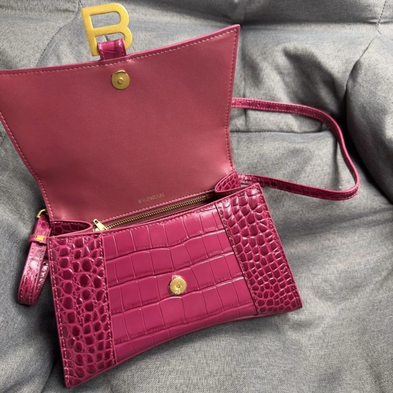 Cozy Balenciaga Peach Pink Crocodile-Pattern Hourglass Bag S Size 70031