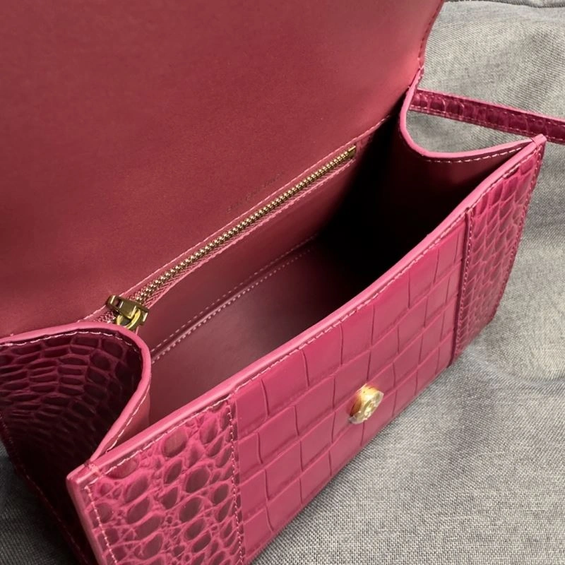 Cozy Balenciaga Peach Pink Crocodile-Pattern Hourglass Bag S Size 70031