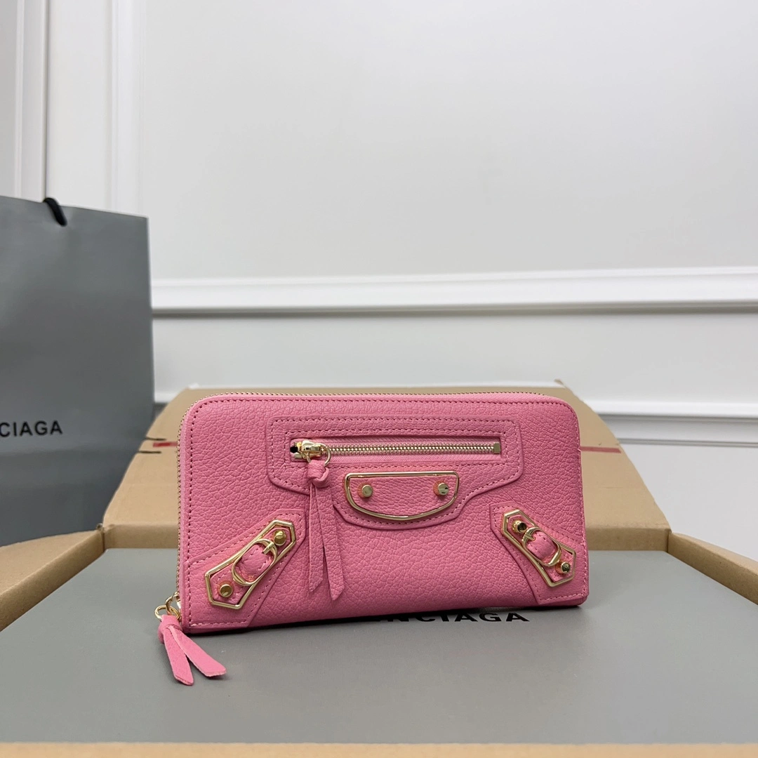 Balenciaga Pink Retro Goat Leather Motorcycle Wallet with Heart Youthful 60837
