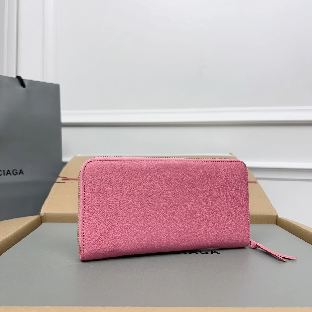 Balenciaga Pink Retro Goat Leather Motorcycle Wallet with Heart Youthful 60837