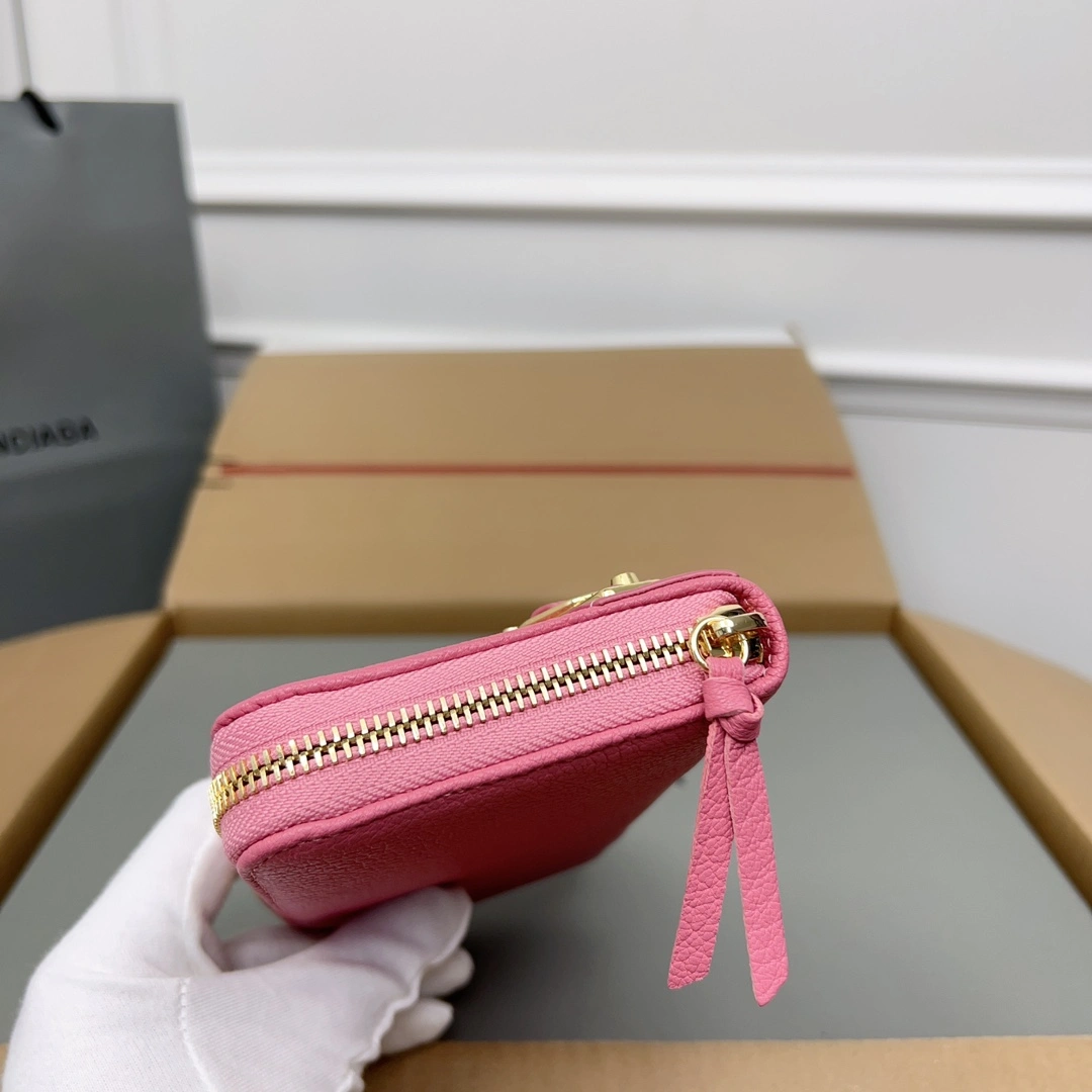 Balenciaga Pink Retro Goat Leather Motorcycle Wallet with Heart Youthful 60837