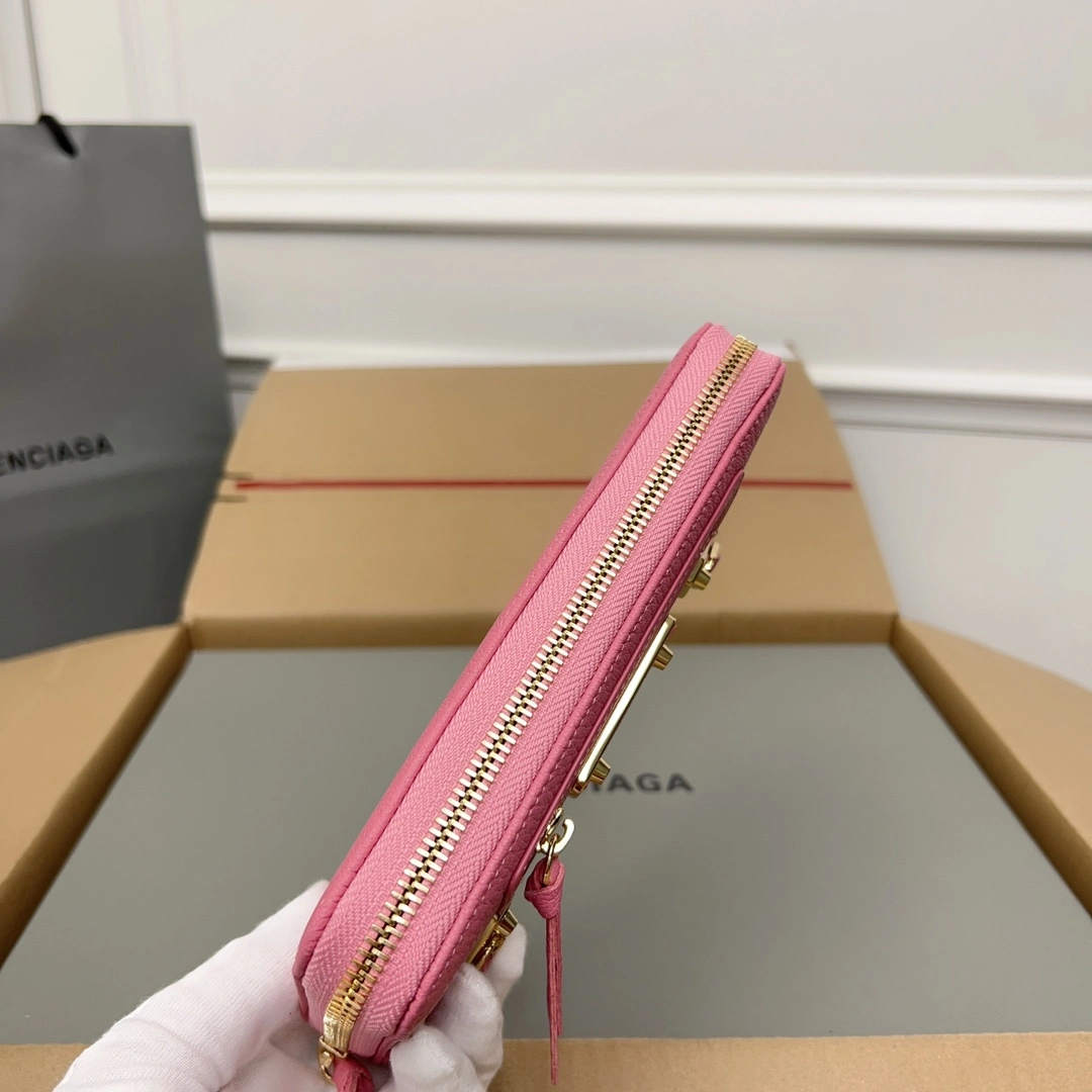 Balenciaga Pink Retro Goat Leather Motorcycle Wallet with Heart Youthful 60837