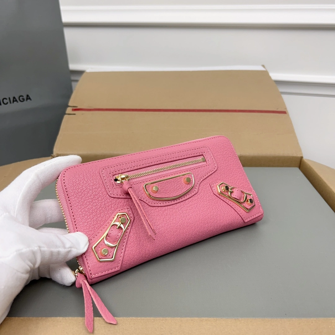 Balenciaga Pink Retro Goat Leather Motorcycle Wallet with Heart Youthful 60837