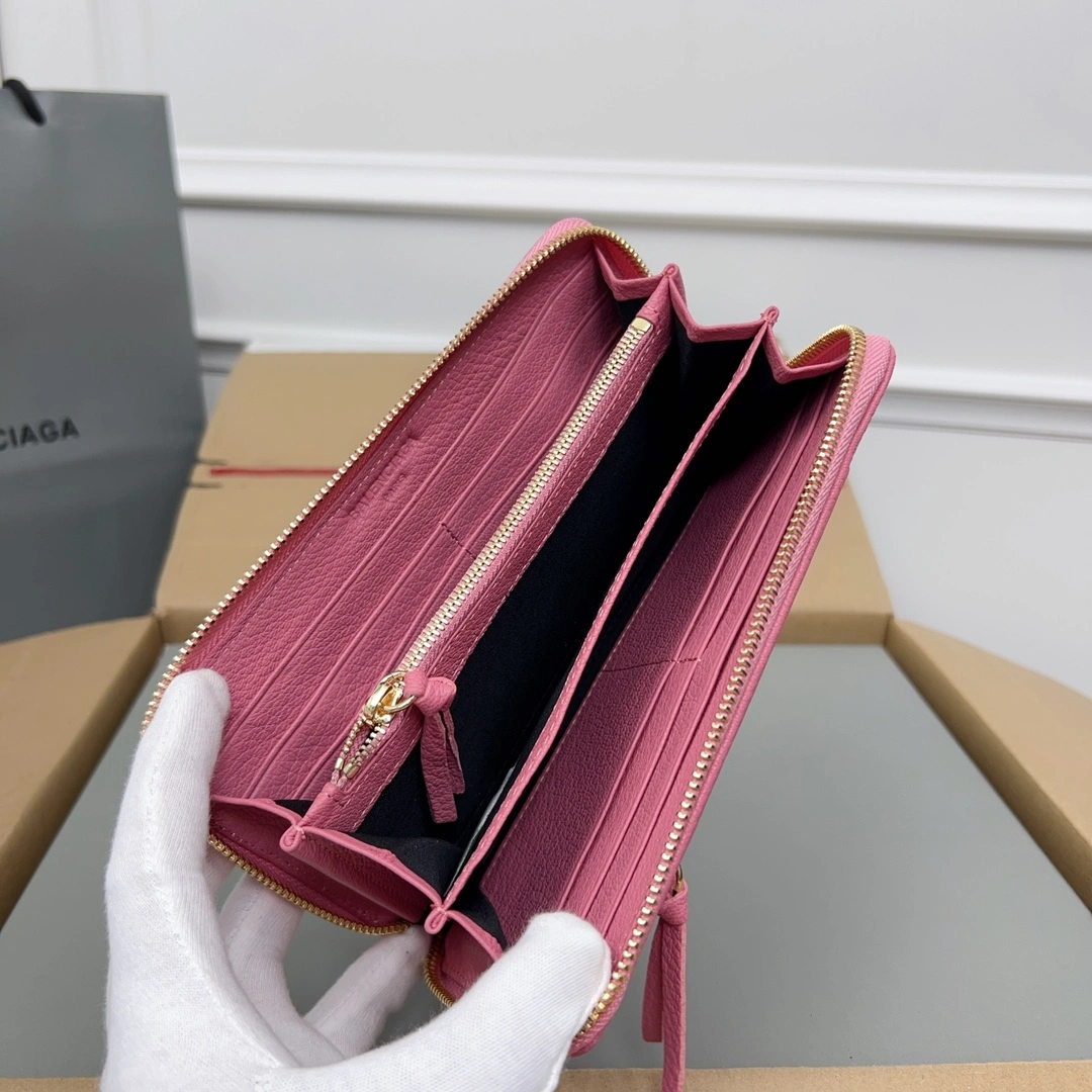 Balenciaga Pink Retro Goat Leather Motorcycle Wallet with Heart Youthful 60837