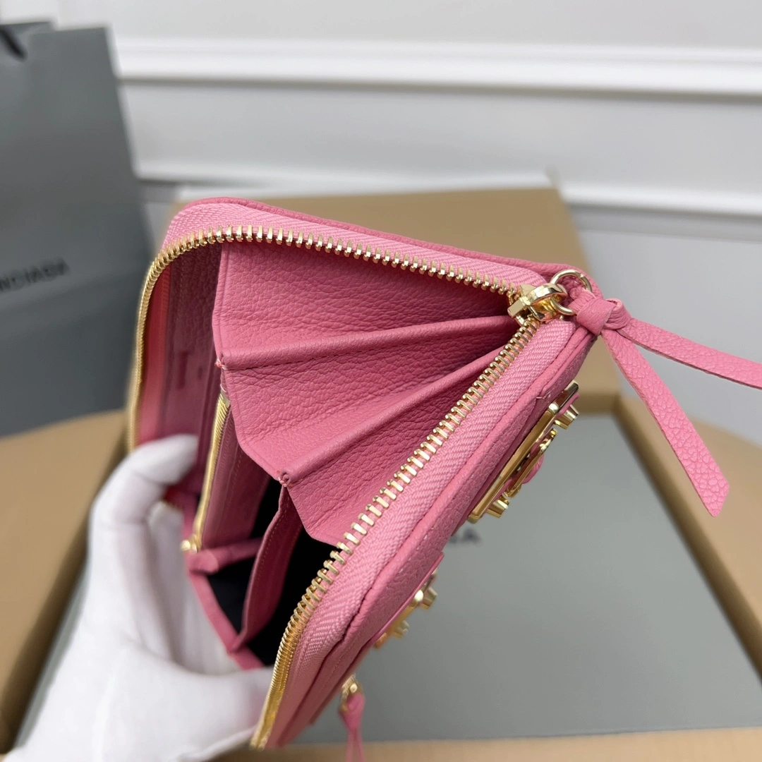 Balenciaga Pink Retro Goat Leather Motorcycle Wallet with Heart Youthful 60837