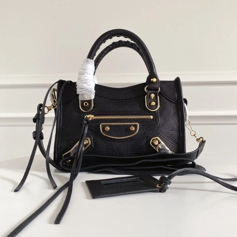SmoothTexture Balenciaga  Italian Goat Leather Mini Motorcycle Bag with Gold Buckle 38301
