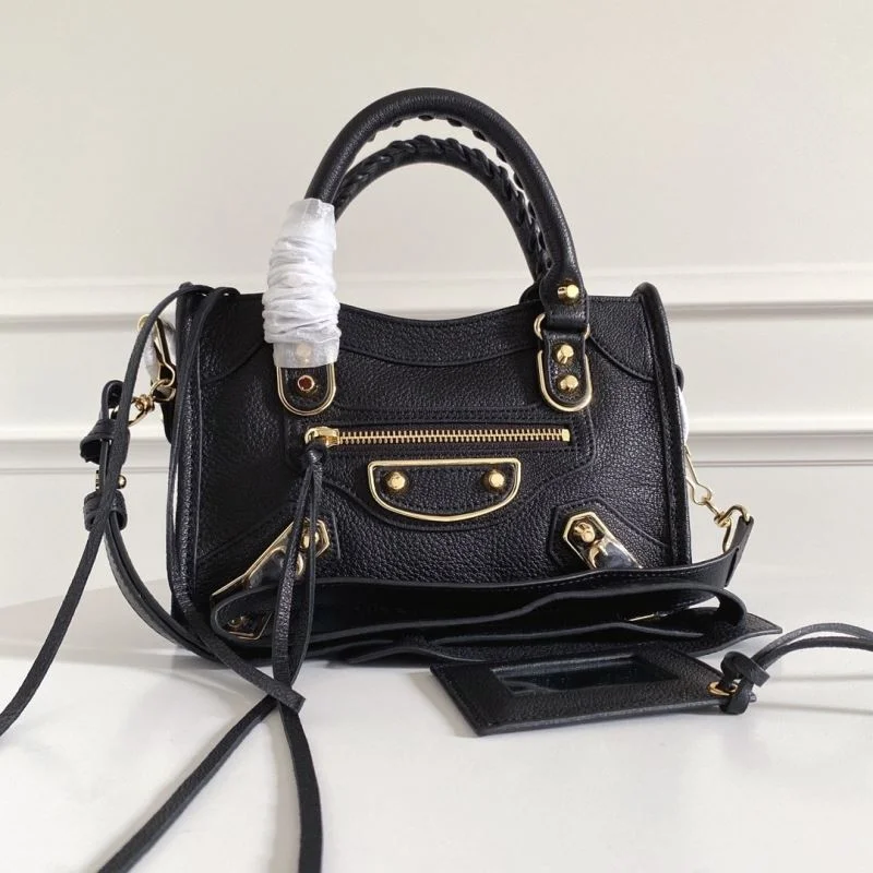 SmoothTexture Balenciaga  Italian Goat Leather Mini Motorcycle Bag with Gold Buckle 38301