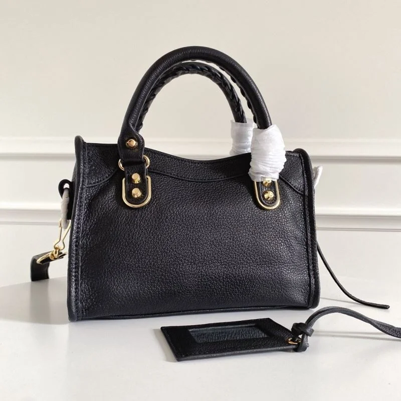 SmoothTexture Balenciaga  Italian Goat Leather Mini Motorcycle Bag with Gold Buckle 38301