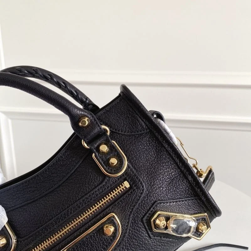 SmoothTexture Balenciaga  Italian Goat Leather Mini Motorcycle Bag with Gold Buckle 38301