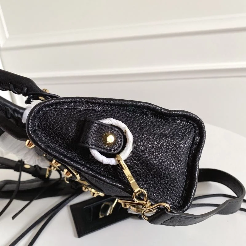 SmoothTexture Balenciaga  Italian Goat Leather Mini Motorcycle Bag with Gold Buckle 38301