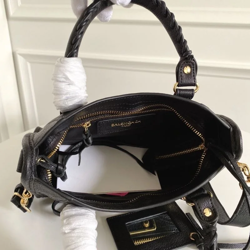 SmoothTexture Balenciaga  Italian Goat Leather Mini Motorcycle Bag with Gold Buckle 38301
