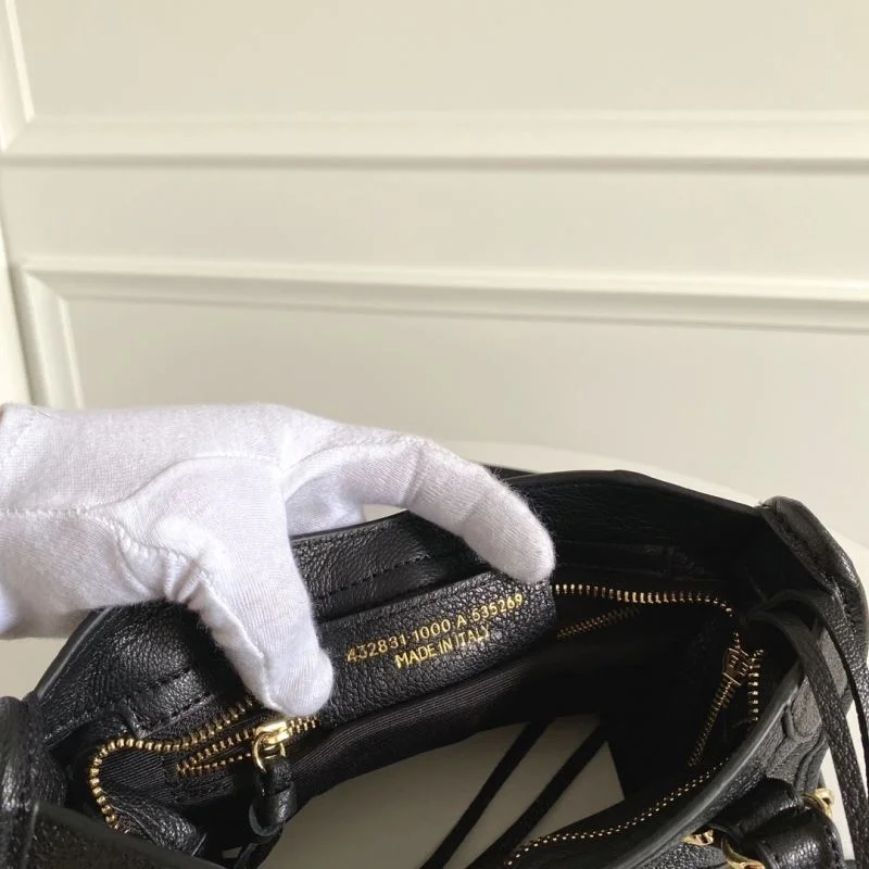 SmoothTexture Balenciaga  Italian Goat Leather Mini Motorcycle Bag with Gold Buckle 38301