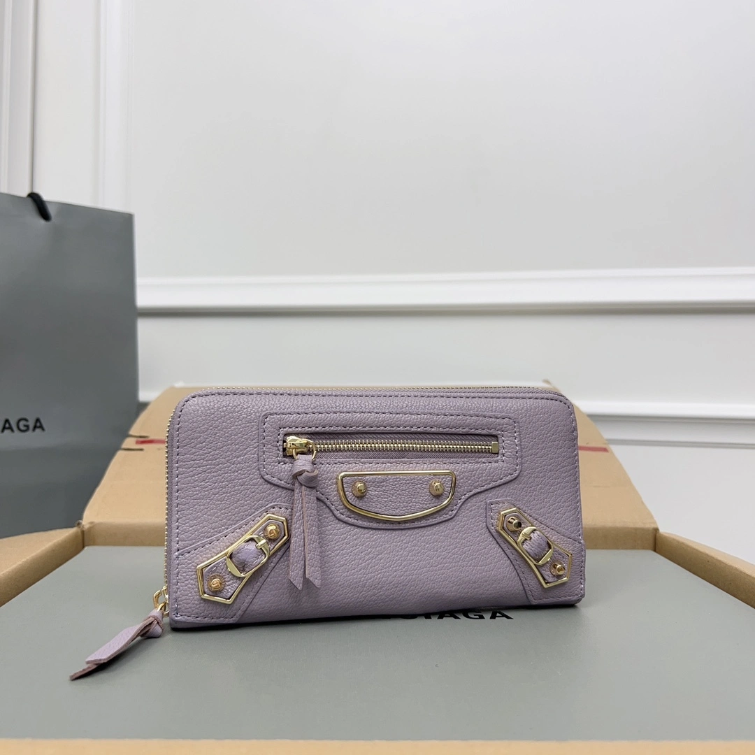ComfortFit Balenciaga Purple Retro Goat Leather Zipper Motorcycle Wallet 60832