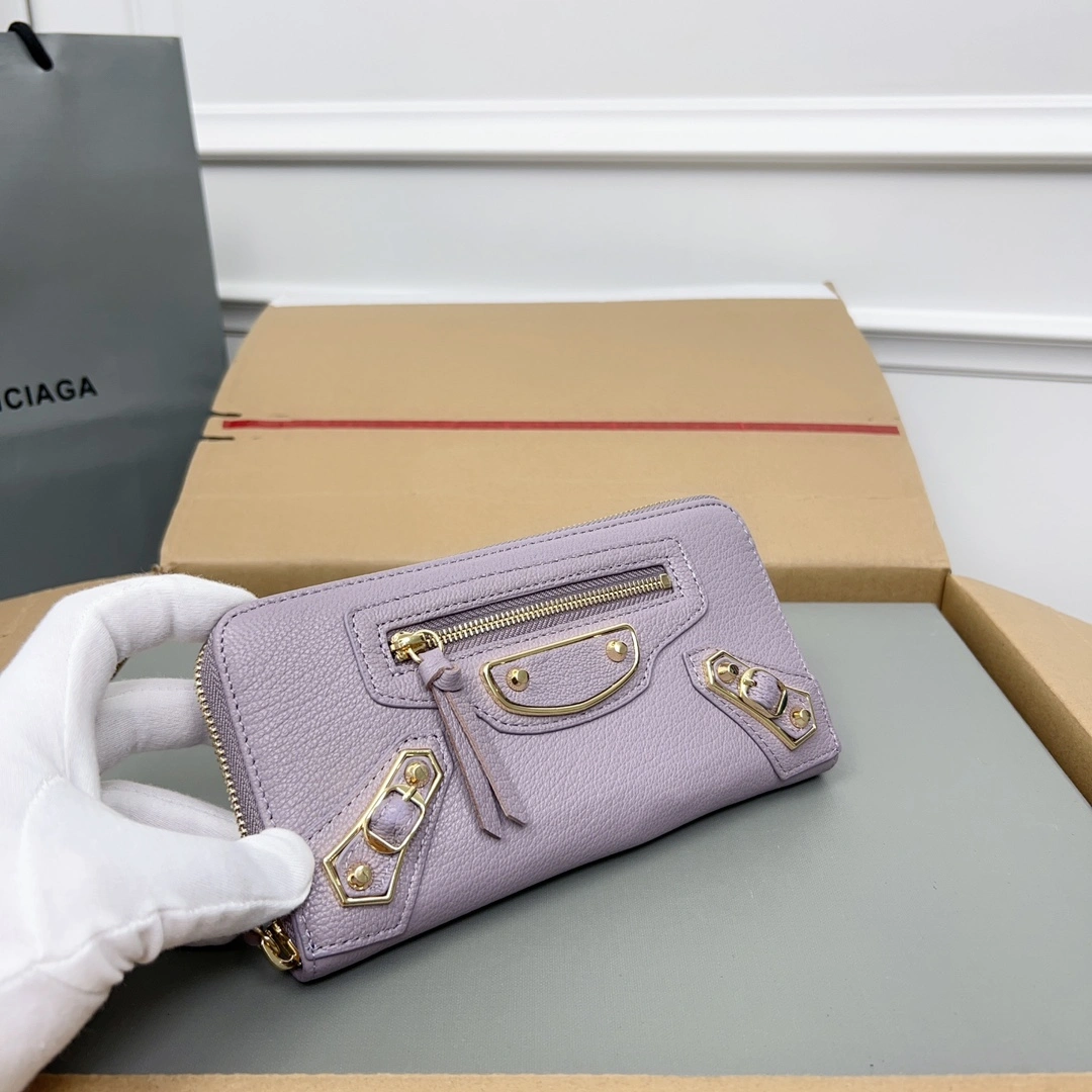 ComfortFit Balenciaga Purple Retro Goat Leather Zipper Motorcycle Wallet 60832