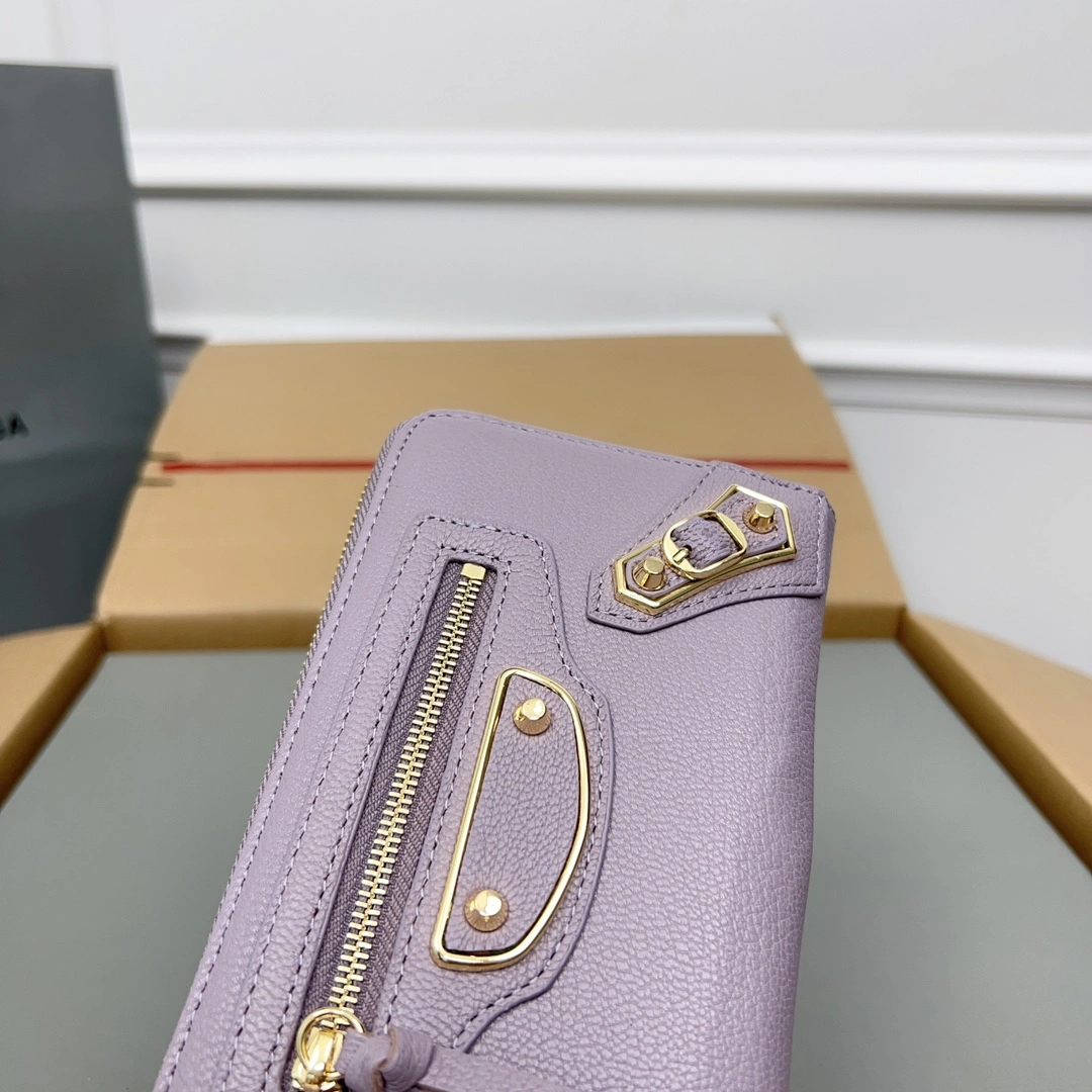 ComfortFit Balenciaga Purple Retro Goat Leather Zipper Motorcycle Wallet 60832