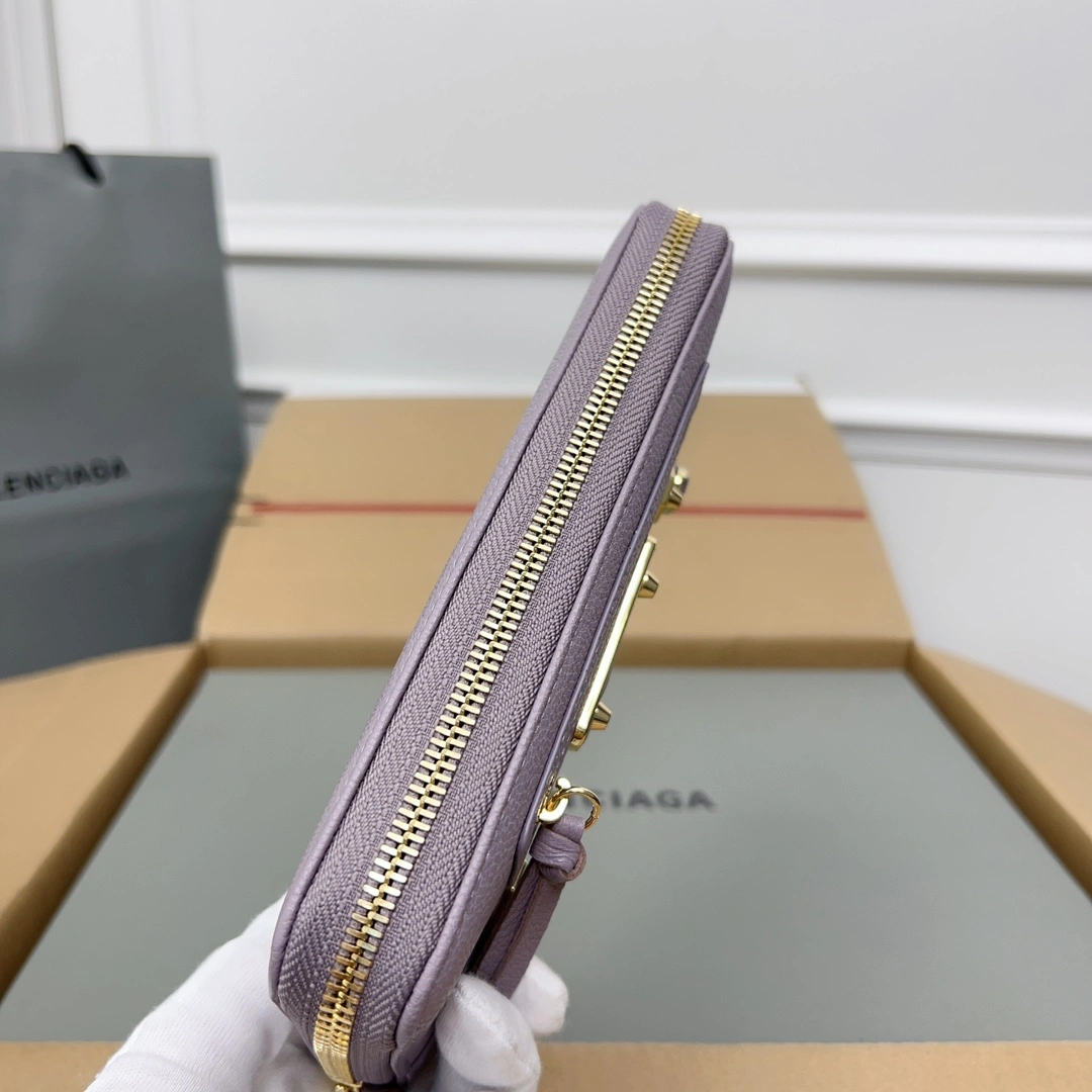 ComfortFit Balenciaga Purple Retro Goat Leather Zipper Motorcycle Wallet 60832