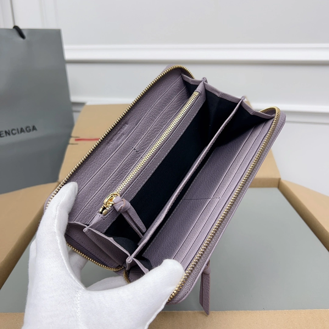 ComfortFit Balenciaga Purple Retro Goat Leather Zipper Motorcycle Wallet 60832