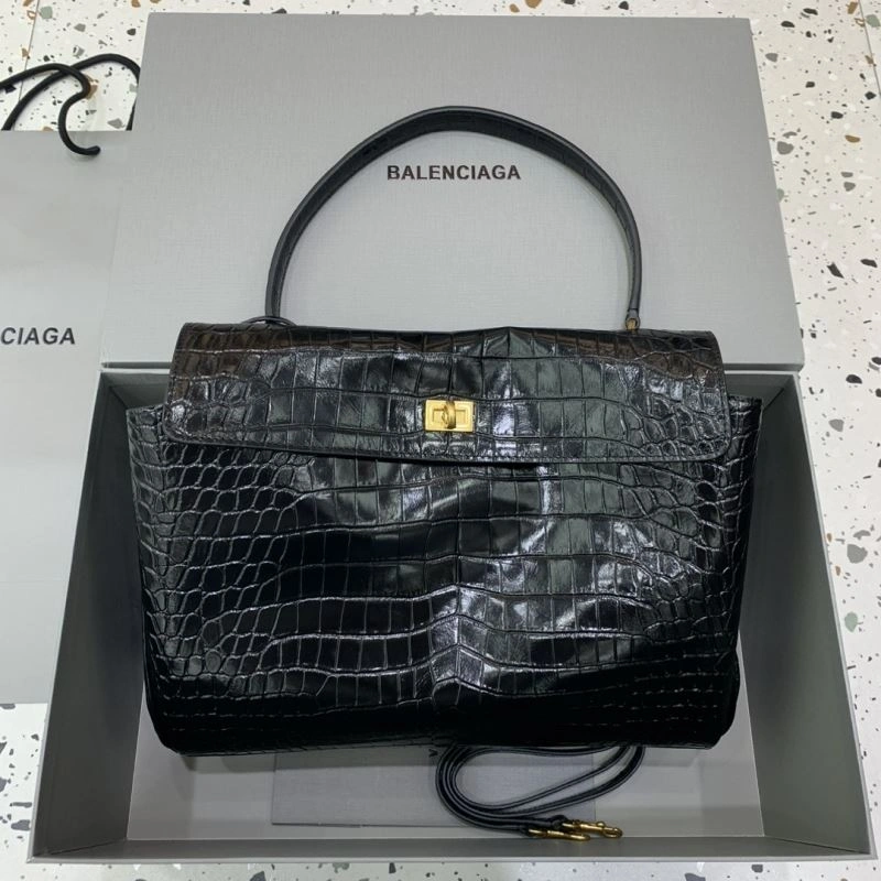 Elegant Balenciaga Rebel Luxe Crocodile Black Handbag - Style Meets Function 66964