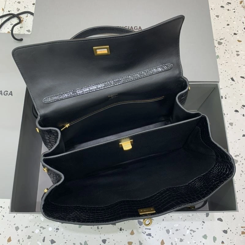 Elegant Balenciaga Rebel Luxe Crocodile Black Handbag - Style Meets Function 66964