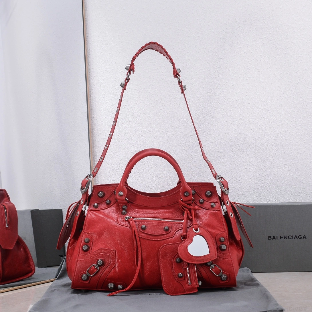Balenciaga Red Neo Cagole Motorcycle Bag with Heart Mirror Popular 60938